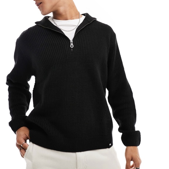 Pull & Bear Men’s Chunky Ribbed Knit Quarter Zip Sweater - Size M - Picture 3 of 10
